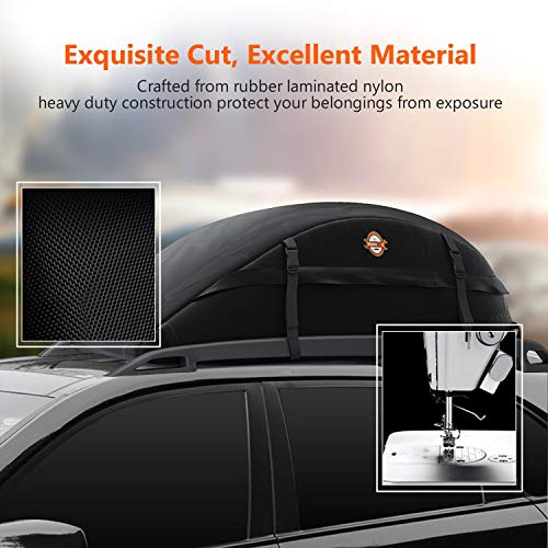 Waterproof Rooftop Cargo Carrier - Heavy Duty Roof Top Luggage Storage Bag Perfect for Car, Truck, SUV, Van with/Without Rack - 15 Cubic Feet - Thumbnail 3
