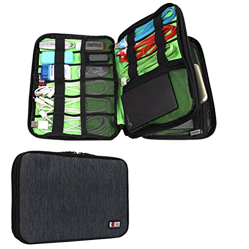 BUBM Travel Cable Organizer, Universal Electronic Accessories Bag Gear Storage Bag for Cord, USB Flash Drive, Earphone and More, Perfect Size for iPad Mini (Medium, Black)