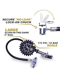 Motor Luxe   Medidor de presión para inflador de neumáticos 170 PSI   12 bar   Compresor de aire de alta resistencia herramienta para su coche bicicleta y camión   Accesorios gratis