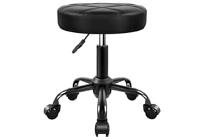 KKTONER Rolling Stool Chair PU Leather Height Adjustable Round Stool with Wheels Chair for Salon Spa Drafting Small (Black)