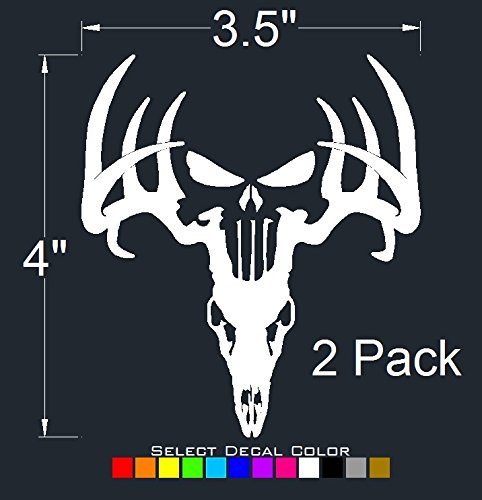 Deer Punisher Skull Decals 4" Hunting Tumbler Window Bone Collector Stickers SELECT COLOR (Gloss Red, 3.5" x 4.0")