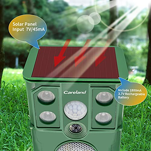Careland Solar Powered Animal Repeller Ultrasonic Animal Repellent with