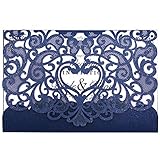 Wedding Invitation Card 50 pack, FOMTOR Laser cut Wedding Invitations Kit With Blank Printable Paper and Envelopes Navy Blue