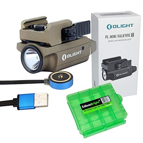 EdisonBright Olight PLMINI 2 (PL Mini 2) 600 Lumen Magnetic USB Rechargeable Modular Adjustable Mount Pistol Light Charging Cable Carry case (Desert Tan)