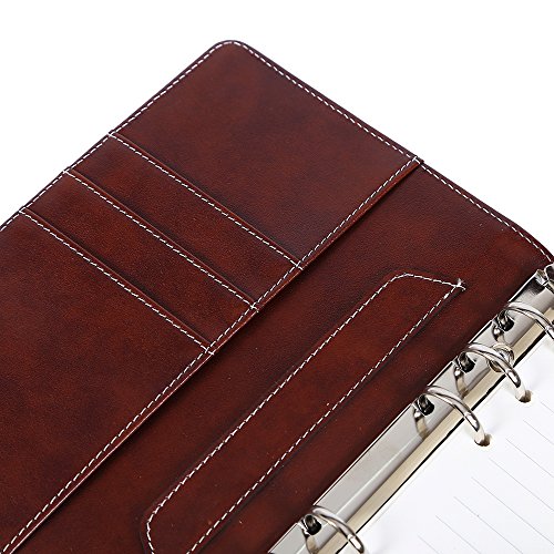Leather Writing Notebook Organizer, Travel Journal, Vintage Business Binder Refillable Steno Memo Notepad Planner Diary, 7 in, Lined Paper, Card Slots, Pen Holder, Adjustable Snaps, Retro Coffee - Thumbnail 4