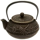 Iwachu Japanese Iron Teapot/Tetsubin, Gold and Black Ginkgo