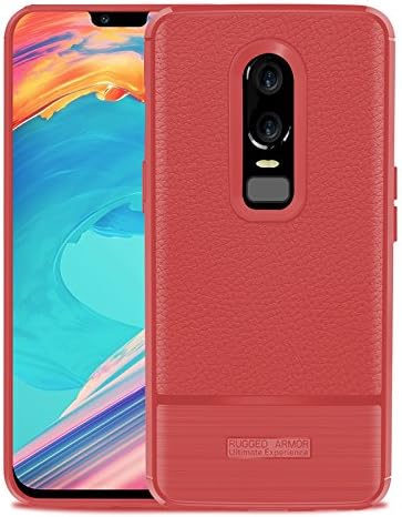 OnePlus 6 Case,Carbon Fiber Luxury Flexible Shock-Absorption TPU Rugged Armor Heavy Duty Protective Bumper Cover Case for Smartphone Oneplus 6 (Red)