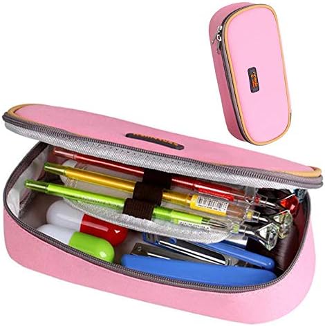 Large Capacity Pencil Case Durable School Student Pen Holder Organizer Stationery Makeup Cosmetic Pouch for Girls, 20x9cm (Pink)