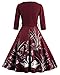 ZAFUL Women's 50s Vintage Floral V-Neck 3/4 Sleeve Party Swing Dresses with Belt (2XL, Wine red)