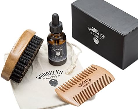 Beard Growth Kit and Men's Grooming Kit. Beard Accelerator Oil Boar, Bamboo Men's Beard Brush, 2 Sided Pear Wood Beard Comb, Canvas Travel Bag in Luxury Gift Box - Bonus Toiletry Sack.