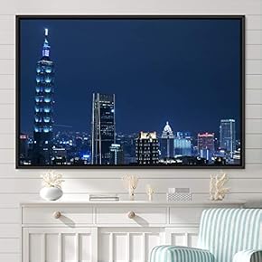 signwin Framed Canvas Wall Art City Illuminations Aerial...