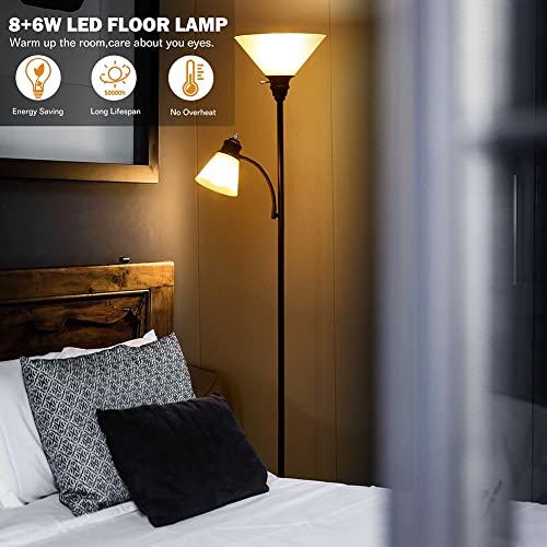 Floor Lamp, Standing Lamp, Torchiere Floor Lamp with 8W Main Light & 6W Adjustable Reading Lamp, Long Lifespan 2700K Eye-Caring Warm Lamps, 72\
