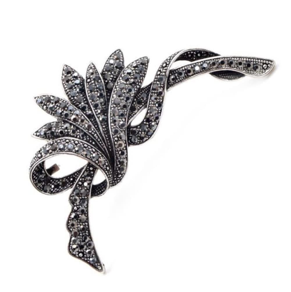KAWADU Black Rhinestone Flower Brooch for Women's Fashion, Vintage Brooch Pin, Party Wedding Accessories, Large Broches Gift