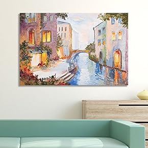 Canvas Wall Art of Textured Oil Painting of a Village River Canal | 12" x 18"