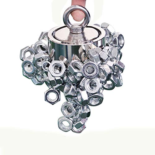 Fishing Magnet with Rope & Gloves, 960lbs Pulling Force Double Sided Super Strong Round Rare Earth Neodymium Magnet with Eyebolt for Magnetic Fishing, River, Lake, Salvage, 2.95" Diameter