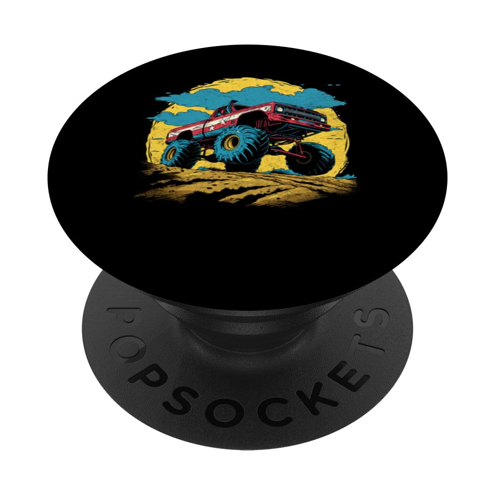 American Flag Monster Truck Racing Vintage Kids Cool Crusher PopSockets Swappable PopGrip