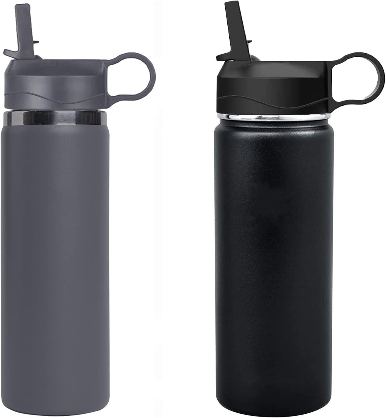 Top Souls Wide Mouth Straw Lids Compatible with Most Sports Water Bottles, 2 Lids 2 Long Straws 2 Brushes in 1 Value Pack (Stone & Black) : Sports & Outdoors