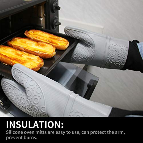 6 Pack Silicone Oven Mitts and Pot Holders Set - Extra Long Oven Mitts 480℉Heat Resistant Non-Slip Oven Mitts for Kitchen Baking Cooking,Gray