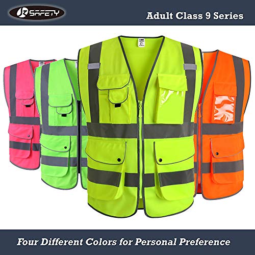 image for JKSafety 9 Pockets Class 2 High Visibility Zipper Front Safety Vest Wi