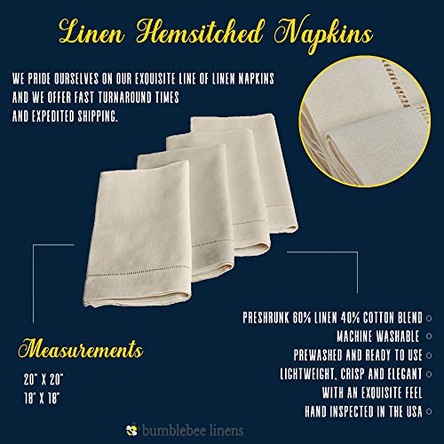 Bumblebee Linens 20" x 20" Ecru Linen Hemstitched Dinner Napkins- Set of 4- Ladder Hem Stitch Cloth Classic Napkin