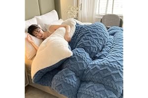 SOVILEE Thickened Super Soft Insulation Hibiscus Winter Quilt, Cashmere and Double Fabrics, Breathable Warmth Fluffy Plush Sided Velvet Blanket (Blue,220 * 240cm/86.61 94.49in (5KG))