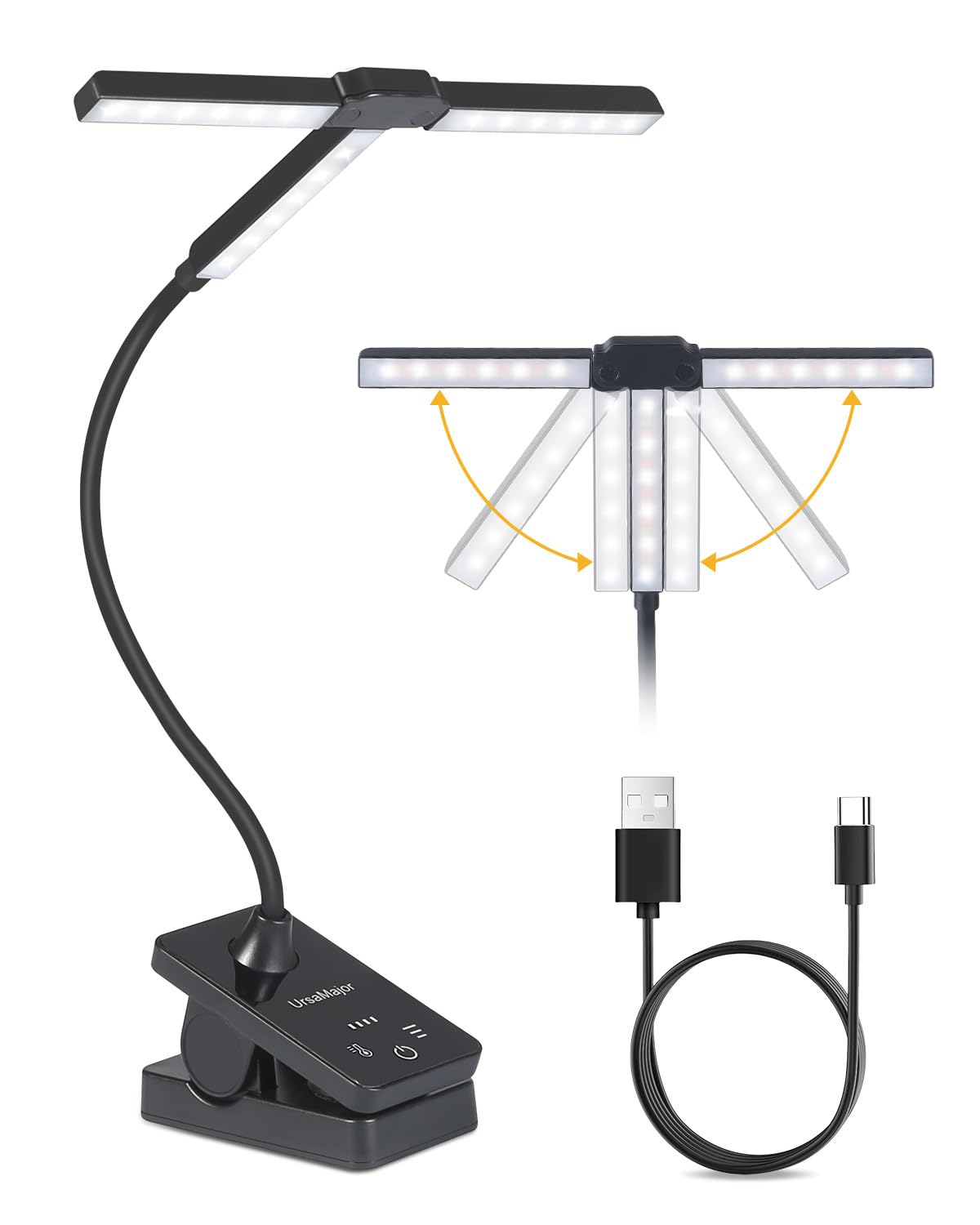 Photo 1 of UrsaMajor 51 LED Music Stand Light, Folding Rechargeable Clip on Light, Portable Professional Piano Lamp, 4 Color& 3 Brightness Book Light, Perfect for Musician, Artist, Reading, Crafts