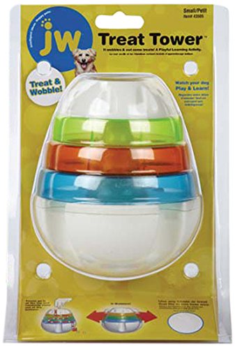 JW Pet Company 43505 Treat Tower Toys for Pets, Small, White/Rings of Blue, Orange, Green
