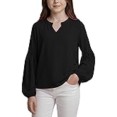 Noomelfish Girls Long Sleeve Shirts Chiffon Blouses Kids Cute V Neck Casual Loose Tops Tee (7-14 Years)