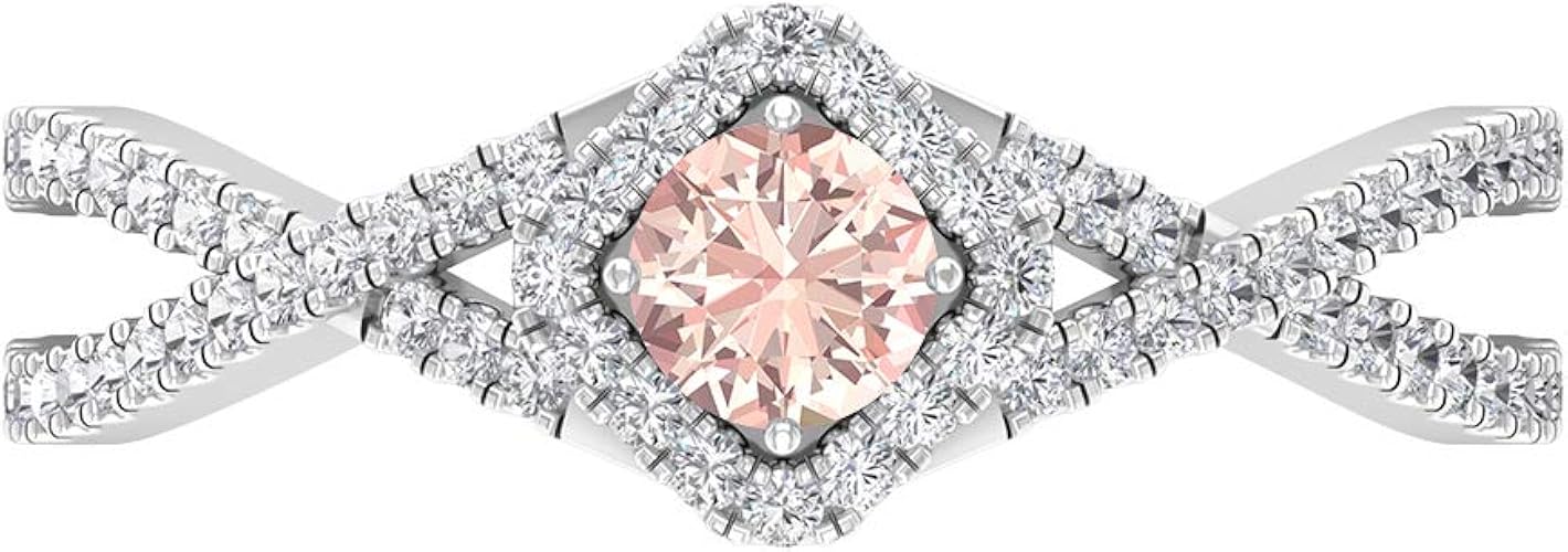 Amazon 人工モルガナイトとダイヤモンドリング ソリティアハローリング ゴールド婚約指輪 4 Mm 人工モルガナイト 14k ホワイトゴールド Size 18 リング 通販