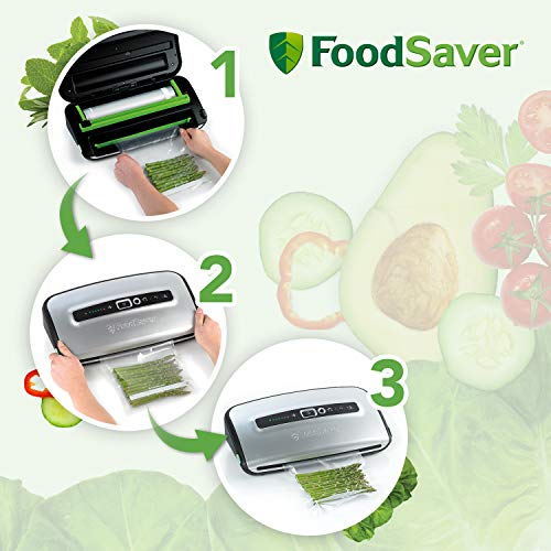 Foodsaver FFS016X, Steel + FSR2802-I Vakuum-Rollen 2 Stück 28x550 cm / Folienrollen für Lebensmittel / Vakuumierer… – Bild 5