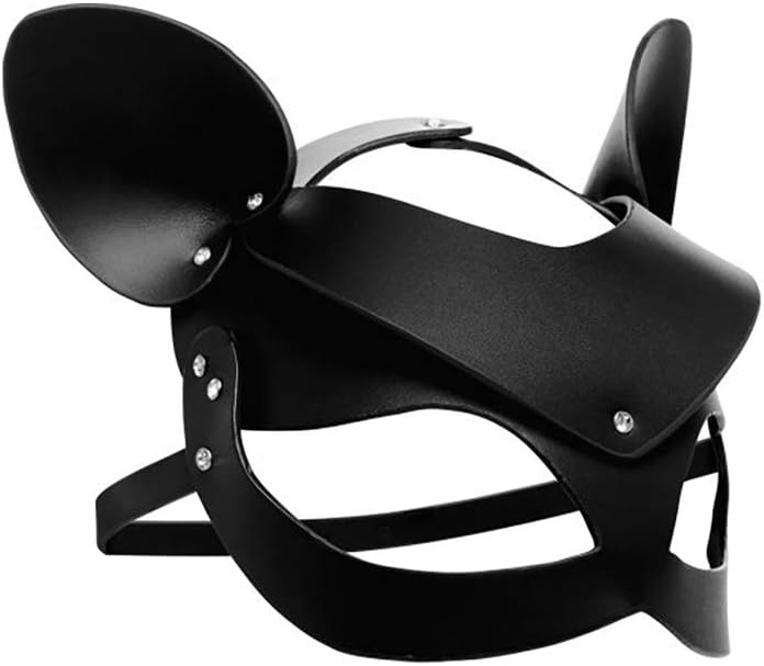Bad Kitten Leather Cat Mask, Black