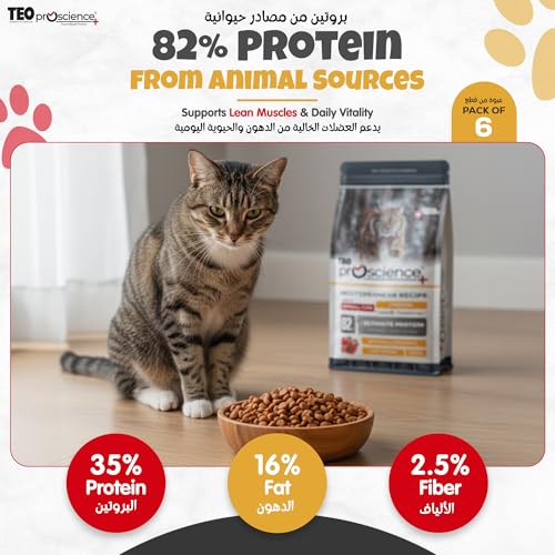 Teo Premium Proscience Mediterranean Recipe Adult Cat Food Chicken + Shrimp + Anchovy Oil 1.5KGX6 Packs Total 9KG Low-Grain Hypoallergenic Formula 82% Animal Protein, Hairball Care for Adult Cats