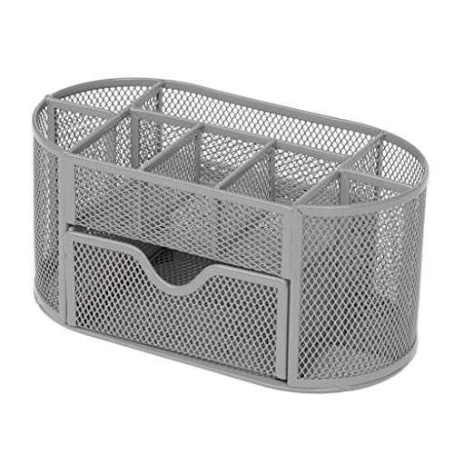 Uplord Desk Supplies Organizer,Pencil and Pen Holder Office Desk Supplies Organizer Desktop Metal Storage Mesh,8 Parts + 1 Slide Drawer