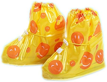 Dragon Land Fashion Waterproof Shoe Covers with Yellow Cute Smiling Face Rain Snow Overshoes for Children Non-slip Safe Galoshes Boots for Fishing, Cycling, Outdoors Sports