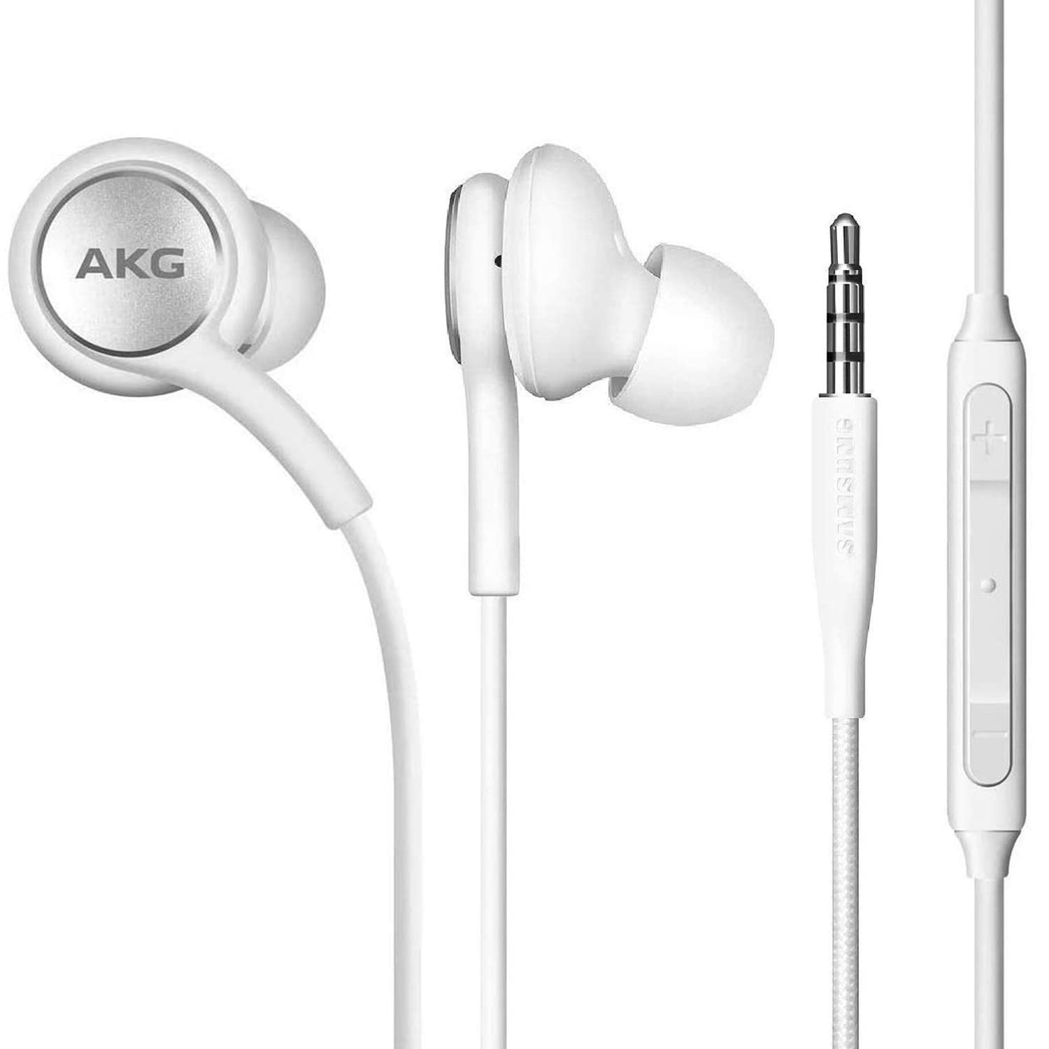 ElloGear OEM Earbuds Stereo Headphones for Samsung Galaxy S10 S10e Plus Cable - Designed by AKG - with Microphone and Volume Buttons (White)