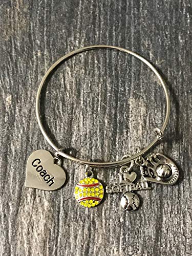 Softball Coach Charm Bangle Bracelet- Softball Jewelry for Women - Perfect Gift for Softball Coaches