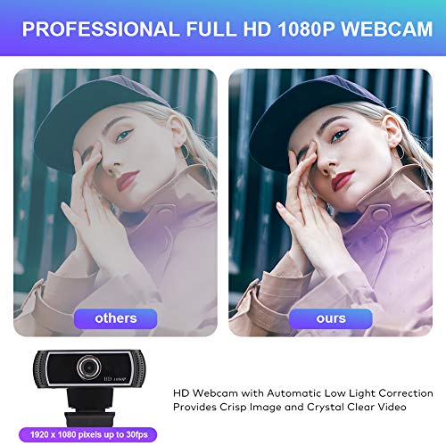 Webcam with Microphone for Desktop, HD Webcam 1080p with Wide Angle for Computer, PC and Laptop, Plug and Play USB Web Camera with Facial-Enhancement for Streaming, Video Conferencing and Recording