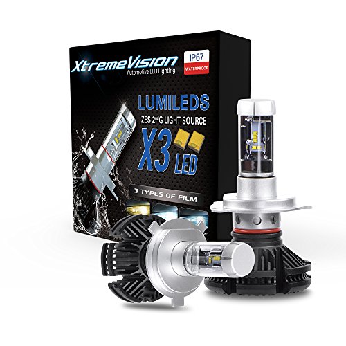 XtremeVision X3 50W 12,000LM – H4/9003 Dual Beam LED Headlight Conversion Kit – 3000K 6500K 8000K PHILIPS ZES LED – 2018 Model