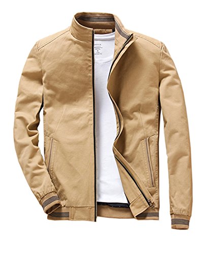 Mens Stand Collar Cotton Coat Outerwear, Front Zip Jacket