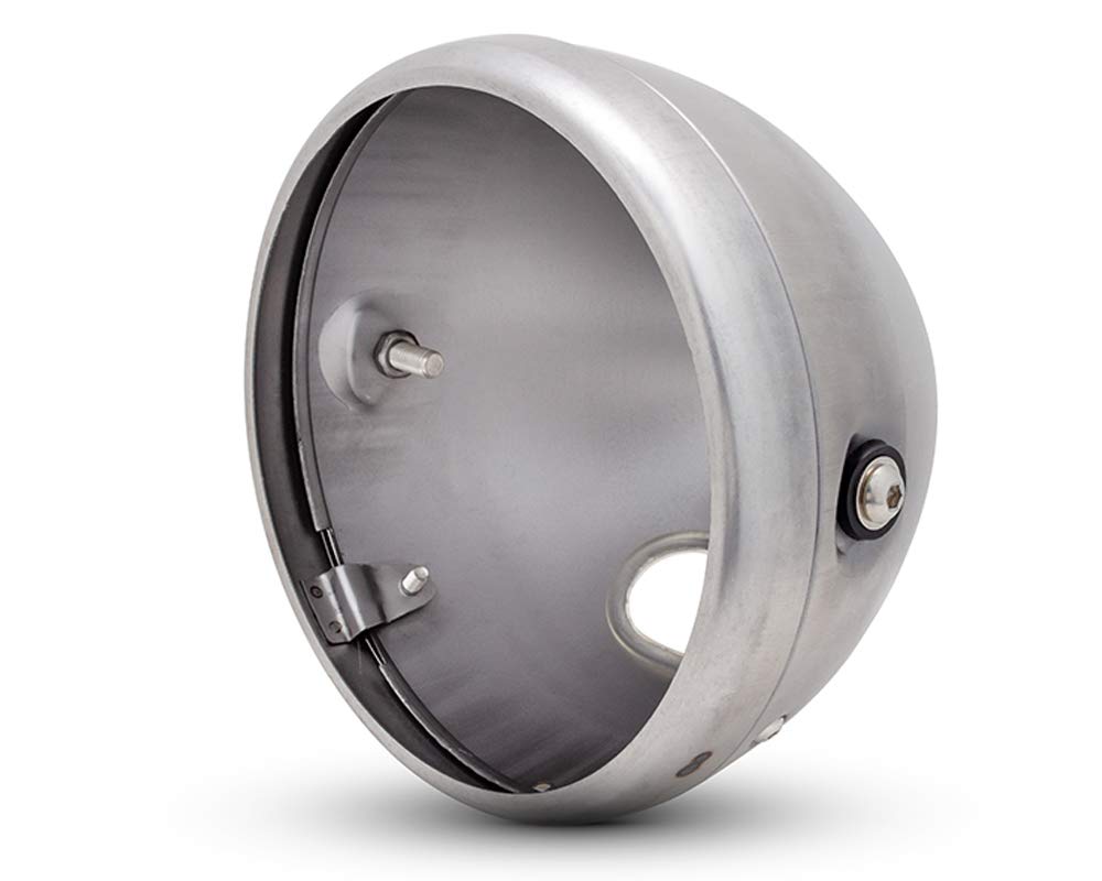 7.7 inch Motorbike Headlight Housing Bucket | Standard Depth with Bezel for 7” Inch Lenses – Ideal for Classic Bike | Café Racer | Vintage Scrambler | Retro Projects | Stainless Steel Hardware