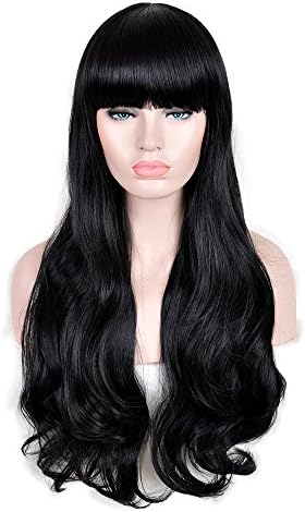 SiYi Black Long Wavy Fashion Women's Celebrity Stely Hair Halloween Party Cosplay Wigs