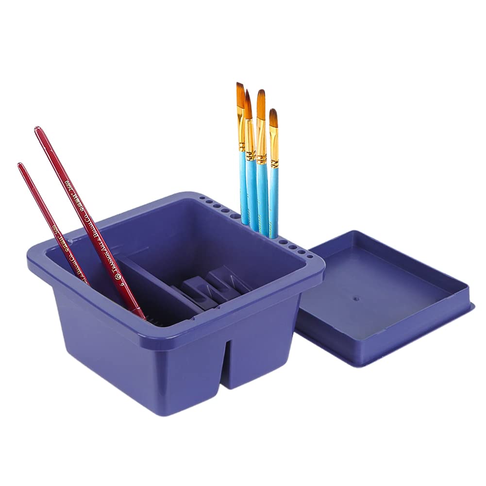 Paint Brush Washer Pot Multifunctional Artist Paint Brush Cleaner Pot with Lid Palette and 12 Holes Brush Holders Lightweight Art Brush Washing Pot Plastic Bucket for Watercolor Acrylic Oil Painting