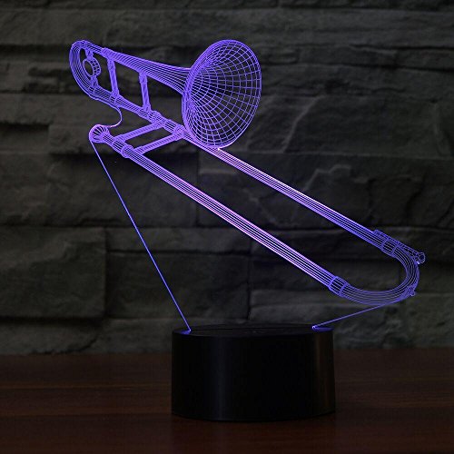 3D Saxphone Trombone Night Light Table Desk Optical Illusion Lamps 7 Color Changing Lights LED Table Lamp Xmas Home Love Brithday Children Kids Decor Toy Gift