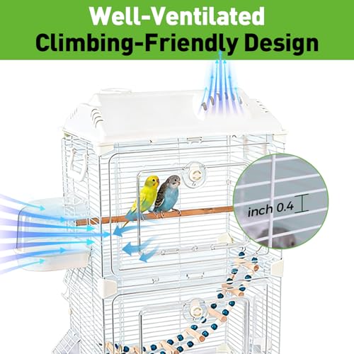 Standing Large Bird Cage,2 Tier Indoor Bird Cage,Include Cross Bar Climbing Ladder Feeders & Nest Dual Door Parakeet Cage,for Various Bird Species,Medium Small Pet Bird Parakeet/Lovebird/Cockatiel