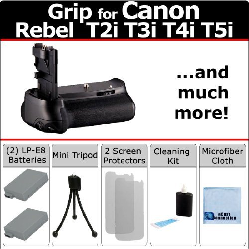 Multi Power Vertical EOS Rebel T2i T3i T4i T5i Multi Purpose Battery Grip for Canon EOS Rebel T2i T3i T4i T5i Dslr Camera + 2 LP-E8 Long Life Batteries + Complete Deluxe Starter Kit (Bg-e8 Bge8)