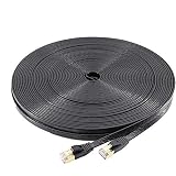 NCElec Weatherproof Flat Cat 6 (Cat6) Ethernet Cable, RJ45 Connector, 32AWG, Up to 1.0 Gbps and 250 MHz (50Ft, Black)