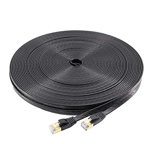 NCElec Weatherproof Flat Cat 6 (Cat6) Ethernet Cable, RJ45 Connector, 32AWG, Up to 1.0 Gbps and 250 MHz (50Ft, Black)