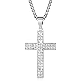 Aprila Cross Necklace for Men,Stainless Steel Black Silver Crucifix Cubic Zirconia Pendant Necklace Jewelry，60cm Rolo Chain