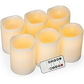AKU TONPA Flameless Candles Battery Operated Pillar Real Wax Flickering Electric LED Candle Gift Sets with Remote Control Cycling 24 Hours Timer, Pack of 6 (3" D x 4" H, Ivory)