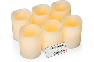 AKU TONPA Flameless Candles Battery Operated Pillar Real Wax Flickering Electric LED Candle Gift Sets with Remote Control Cycling 24 Hours Timer, Pack of 6 (3" D x 4" H, Ivory)
